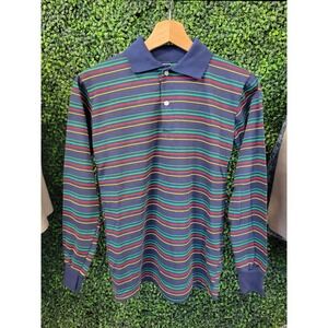 vtg 70s STRIPED COLORFUL LONGSLEEVE Youth Lg // rainbow collared button up retro